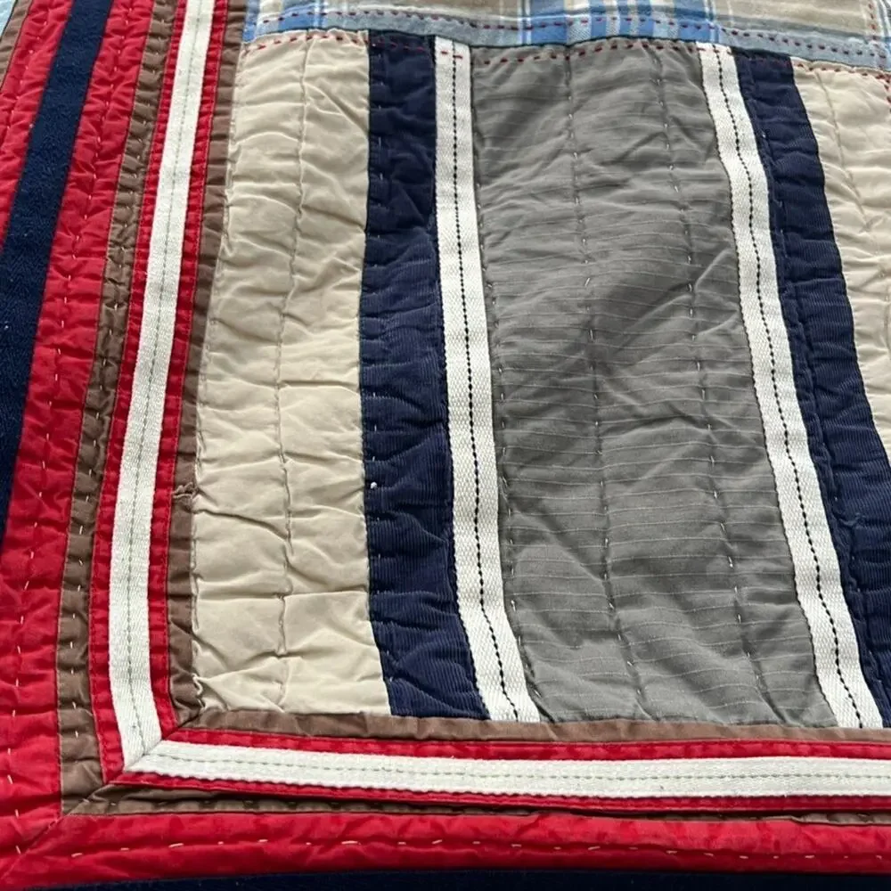 Pottery Barn Kids Twin Quilted Sports Patchwork Bedspread 69